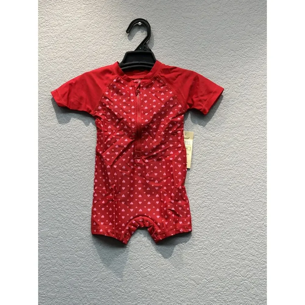 Leveret Baby One Piece Rashguard Hearts 12-18 Month Red